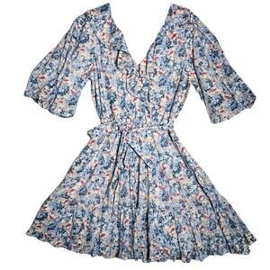 Lauren Ralph Lauren Dress Blue Floral Ruffle Trim Cotton Voile Sz 10 Black Label
